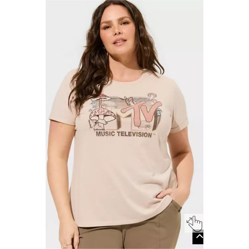 MTV Music Television Graphic T-Shirt Mushroom Butterfly Beige Size 3X